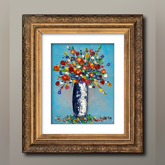 “Flowers For Mom” Original Impasto Acrylic Art on 11x14 Canvas Panel NOT FRAMED - Picture 3 of 10